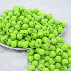 12mm Green smirk face Print Chunky Acrylic Bubblegum Beads [20 Count]