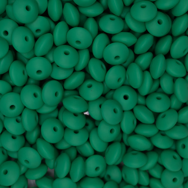 top view of a pile of 12mm Green Lentil Silicone Bead