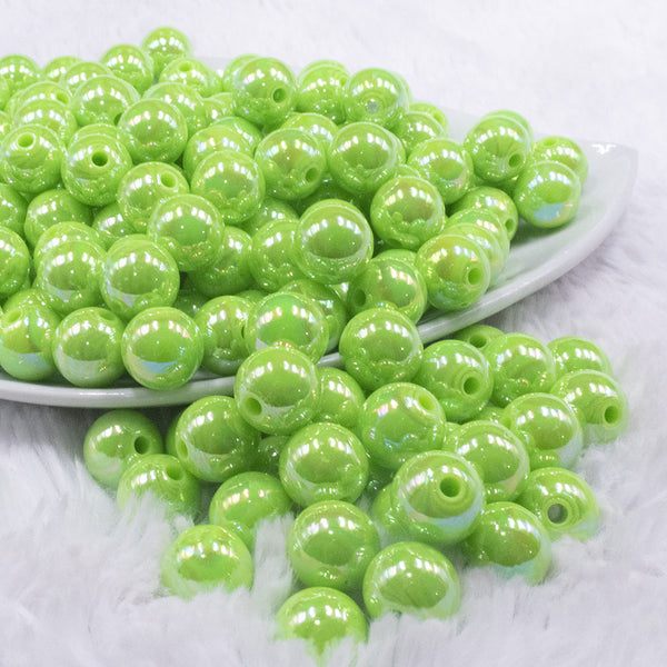 front view of a pile of 12mm Green AB Solid Acrylic Bubblegum Beads
