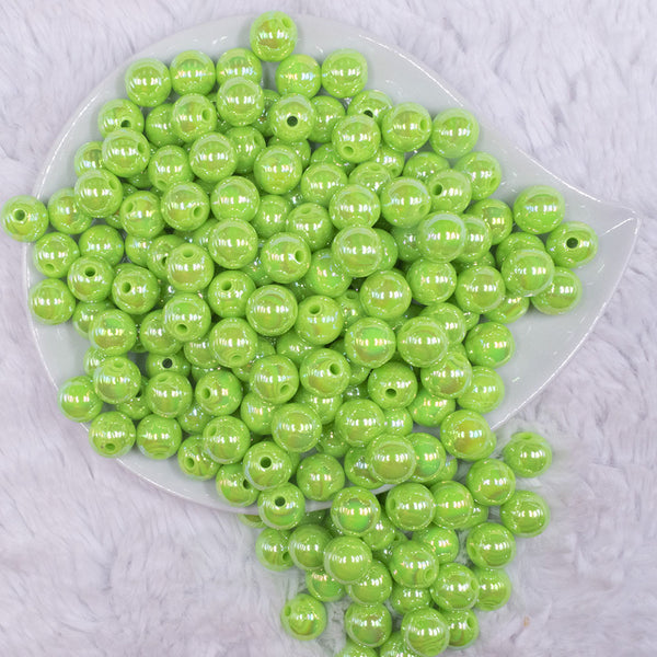 top view of a pile of 12mm Green AB Solid Acrylic Bubblegum Beads