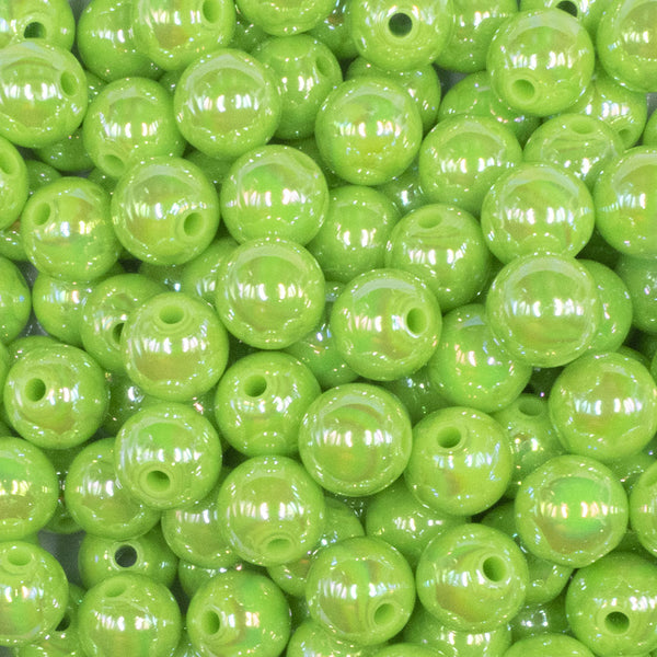 close up view of a pile of 12mm Green AB Solid Acrylic Bubblegum Beads