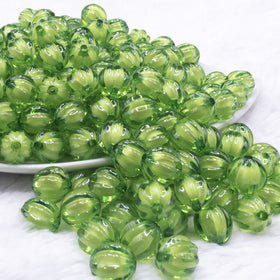 12mm Green Transparent Pumpkin Shaped Bubblegum Beads
