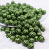 front view of a pile of 12mm Bright Green Watermelon Pattern Print Bubblegum Beads