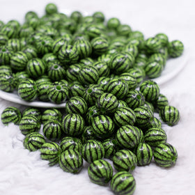 12mm Bright Green Watermelon Pattern Print Bubblegum Beads