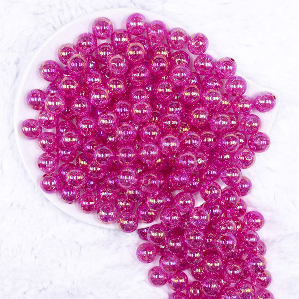 Top view of a pile of 12mm Hot Pink Crackle Bubblegum Beads