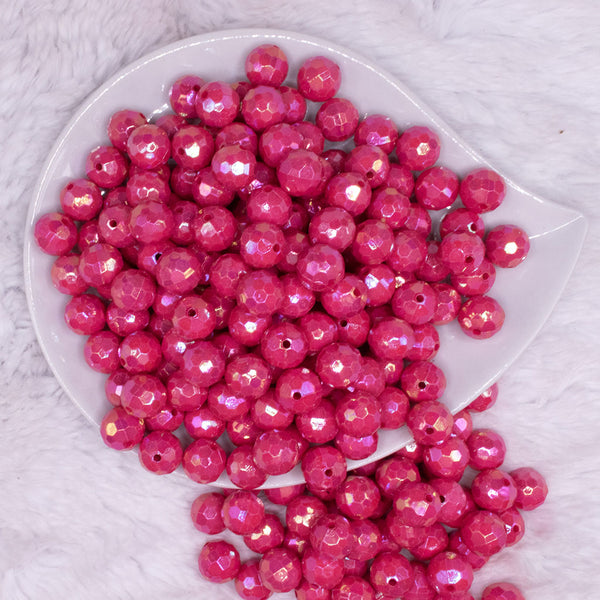 top view of a pile of 12mm Hot Pink Disco AB Solid Acrylic Bubblegum Beads