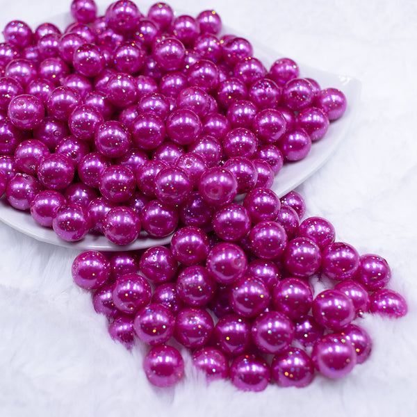 Front view of a pile of 12mm Hot Pink with Glitter Faux Pearl Acrylic Bubblegum Beads - 20 Count
