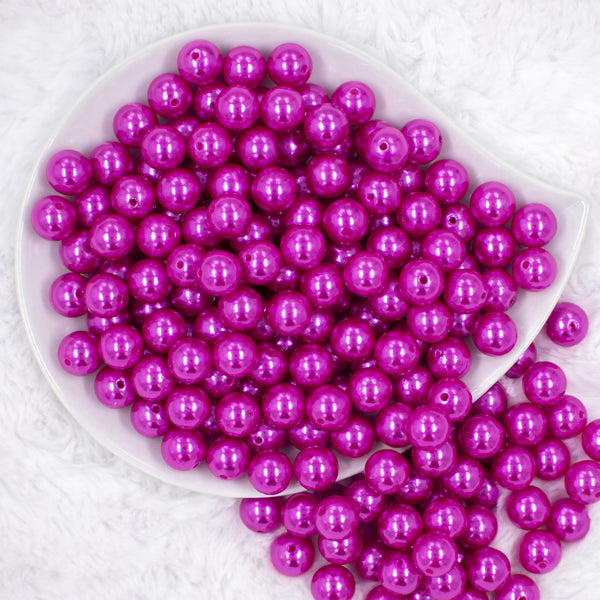 top view of a pile of 12mm Hot Pink Pearl Acrylic Bubblegum Beads [20 Count]