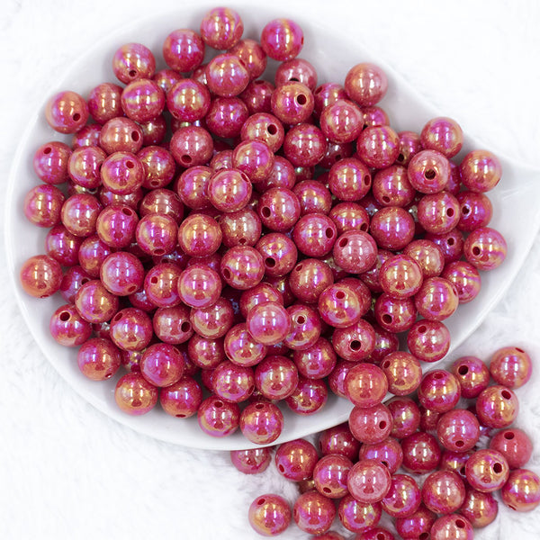 Top view of a pile of 12mm Hot Pink AB Solid Acrylic Bubblegum Beads [20 Count]