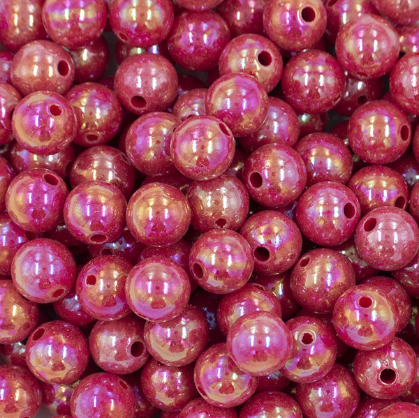 Close up view of a pile of 12mm Hot Pink AB Solid Acrylic Bubblegum Beads [20 Count]
