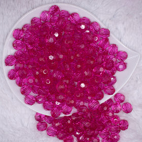 12mm Hot Pink Transparent Faceted Shaped Bubblegum Beads