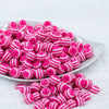 Front view of a pile of 12mm Bright Pink with White Stripes Resin Chunky Bubblegum Beads