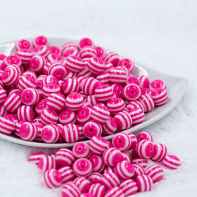 12mm Bright Pink with White Stripes Resin Chunky Bubblegum Beads
