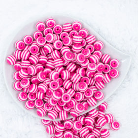 12mm Bright Pink with White Stripes Resin Chunky Bubblegum Beads