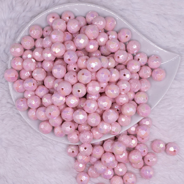 top view of a pile of 12mm Light Pink Disco AB Solid Acrylic Bubblegum Beads