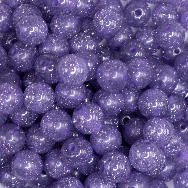 close up view of a pile of 12mm Light Purple Shimmer Glitter Sparkle Bubblegum Beads - 20 Count
