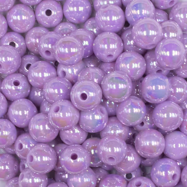 close up view of a pile of 12mm Light Purple AB Solid Acrylic Bubblegum Beads