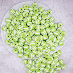 12mm Lime Green with White Stripes Resin Bubblegum Beads