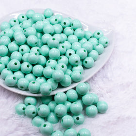 12mm Pastel Mint Green Plaid Print Chunky Acrylic Bubblegum Beads - 20 Count