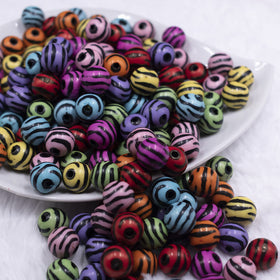 12mm Mixed Zebra Print Chunky Acrylic Bubblegum Beads - 20 Count