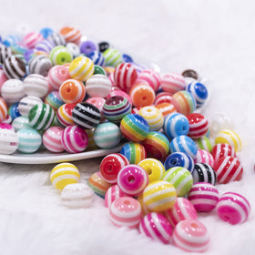 Mixture of Opaque Colorful & Rainbow Striped Resin Beads ~ 8mm