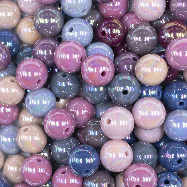 close up view of a pile of 12mm Dark Solid AB Fall Acrylic Bubblegum Bead Mix - Choose Count