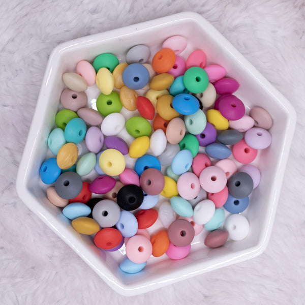 top view of a pile of 12mm Mixed Lentil Silicone Bead Lot