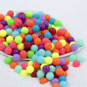 12mm Neon Solid Color Mix Acrylic Bubblegum Beads Bulk - Choose Count