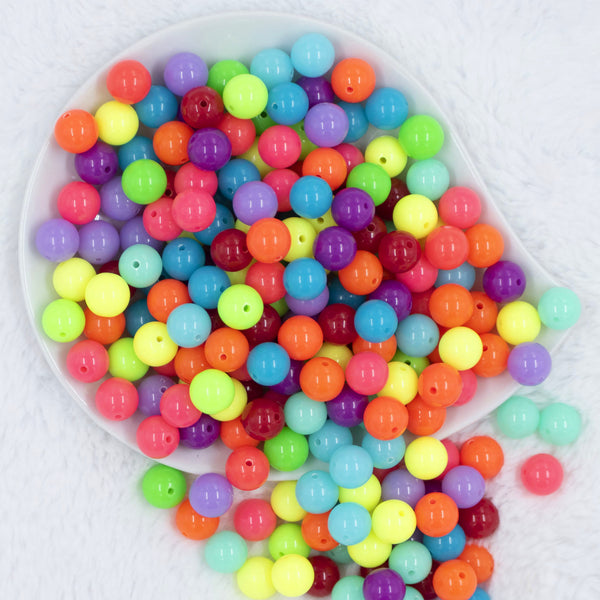 Top view of a pile of 12mm NEON Solid Color Mix Acrylic Bubblegum Beads Bulk [100 Count]