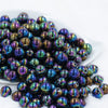 Front view of a pile of 12mm Smoked NeoChrome Black AB Solid Acrylic Bubblegum Beads [20 Count]