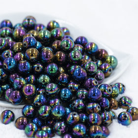 12mm Smoked NeoChrome Black AB Solid Acrylic Bubblegum Beads [20 Count]