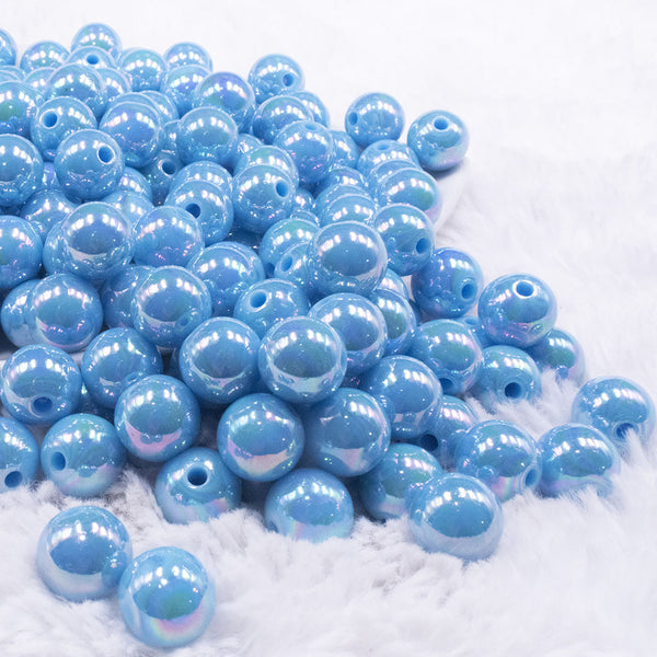 front view of a pile of 12mm Ocean Blue AB Solid Acrylic Bubblegum Beads