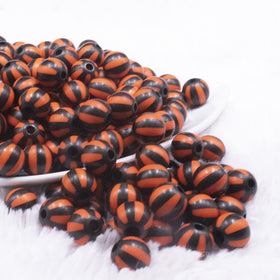 12mm Orange with Black Stripe Beach Ball Bubblegum Beads - 20 count
