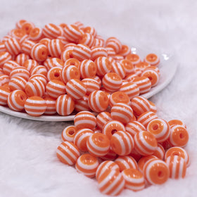 12mm Orange with White Stripes Resin Chunky Bubblegum Beads