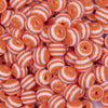 close up view of a pile of 12mm Orange with White Stripes Resin Chunky Bubblegum Beads