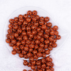 12mm Orange & Black Tiger Print Chunky Acrylic Bubblegum Beads - 20 Count