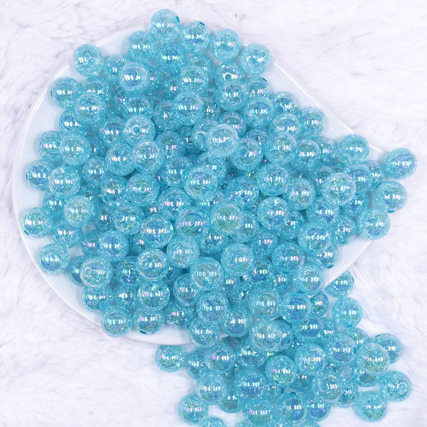 top view of a pile of 12mm Pastel Blue Crackle Bubblegum Beads