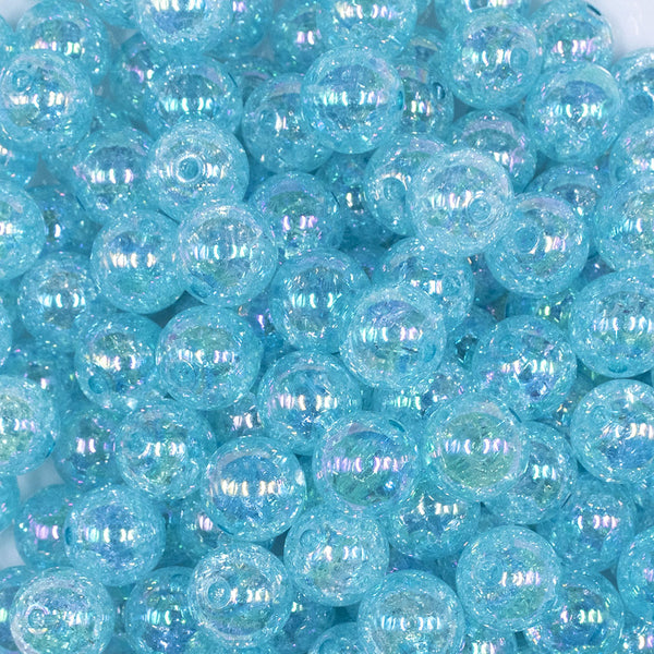 close up view of a pile of 12mm Pastel Blue Crackle Bubblegum Beads