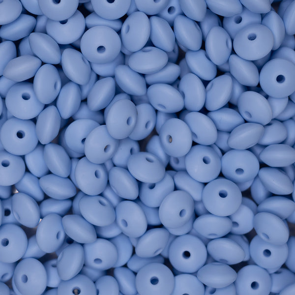 top view of a pile of 12mm Pastel Blue Lentil Silicone Bead