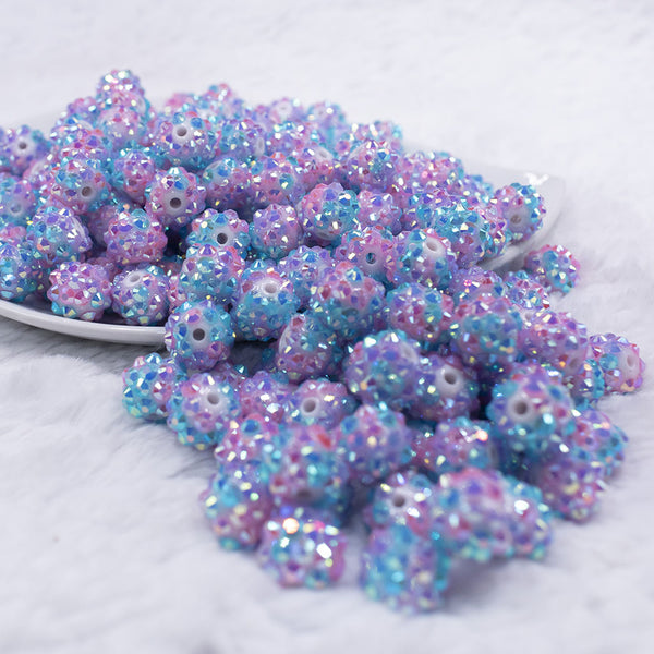 front view of a pile of 12mm Pastel Confetti Rhinestone AB Bubblegum Beads