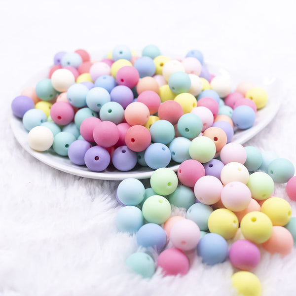 Front view of a pile of 12MM Matte Pastel Solid Color Mix Acrylic Bubblegum Beads Bulk [Choose Count]