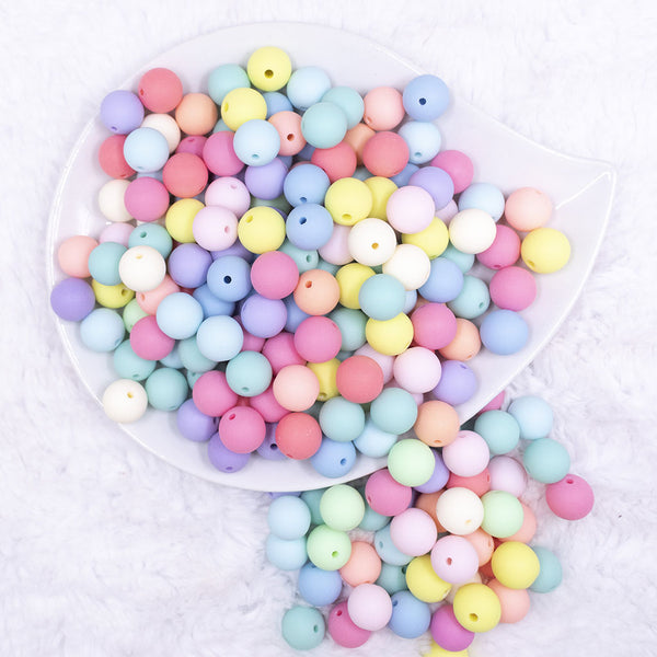 Top view of a pile of 12MM Matte Pastel Solid Color Mix Acrylic Bubblegum Beads Bulk [Choose Count]