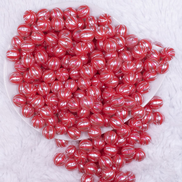 top view of a pile of 12mm Peppermint Pearl Candy Chunky Acrylic Bubblegum Beads - 20 Count