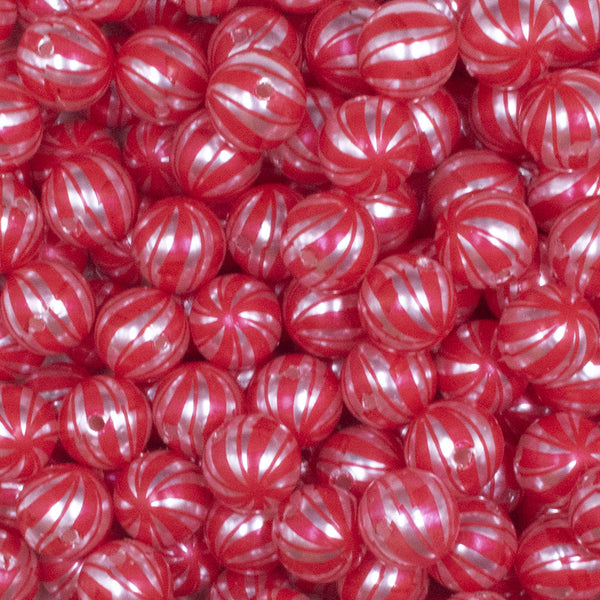 close up view of a pile of 12mm Peppermint Pearl Candy Chunky Acrylic Bubblegum Beads - 20 Count