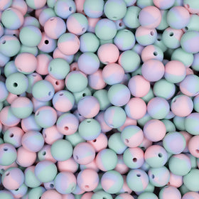12mm Pink and Blue Tie Dyed Round Silicone Bead