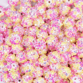 12mm Pink and Yellow Confetti Rhinestone AB Bubblegum Beads -10 & 20 Count