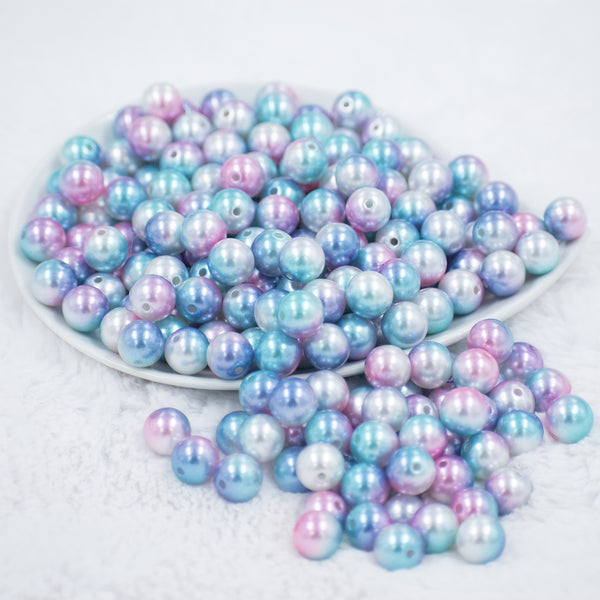 Front view of a pile of 12mm Pink & Blue Pastel Mermaid Ombre Acrylic Bubblegum Beads [20 & 50 Count]