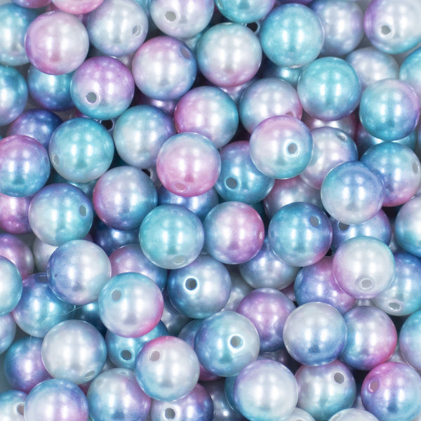 Close up view of a pile of 12mm Pink & Blue Pastel Mermaid Ombre Acrylic Bubblegum Beads [20 & 50 Count]