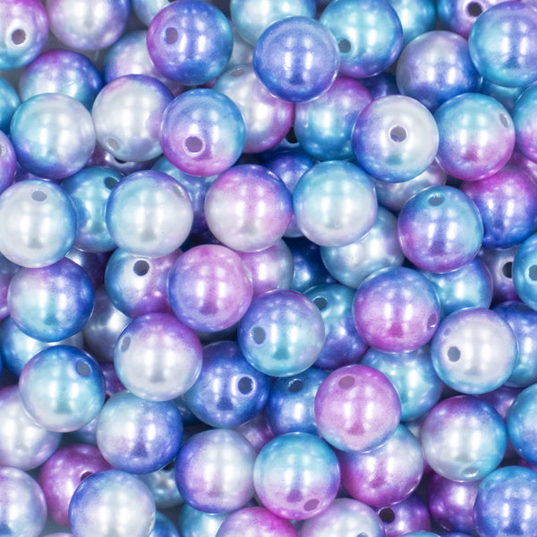 Close up view of a pile of 12mm Pink, Blue & Purple Mermaid Ombre Acrylic Bubblegum Beads [20 & 50 Count]