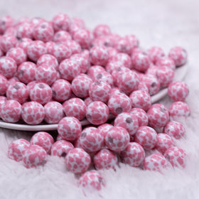 12mm Pink & White Cow Print Chunky Acrylic Bubblegum Beads - 20 Count